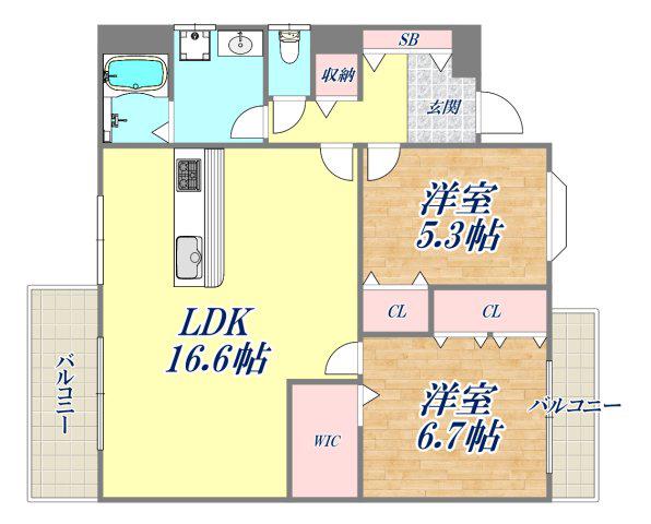 メゾン大原(2LDK/3階)の間取り写真