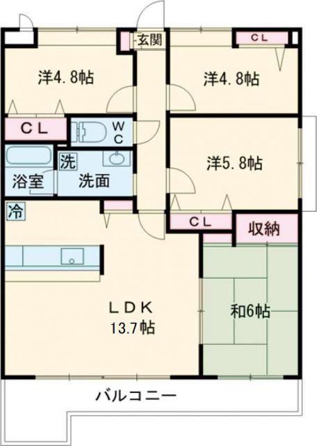キャッスル桜ヶ丘(4LDK/5階)の間取り写真