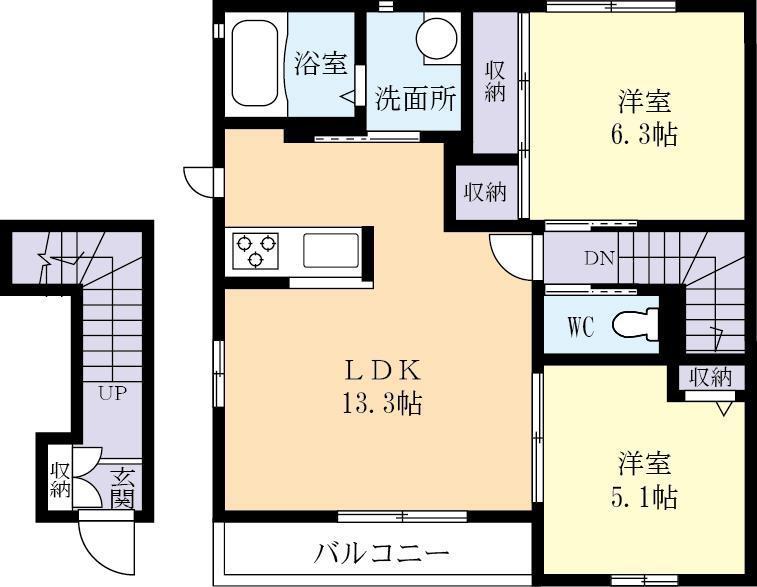 プラネットB(2LDK/2階)の間取り写真