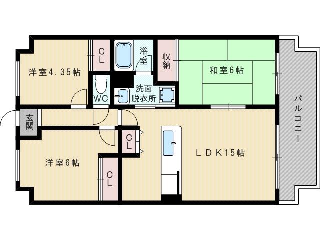 シャトー三木第3(3LDK/1階)の間取り写真