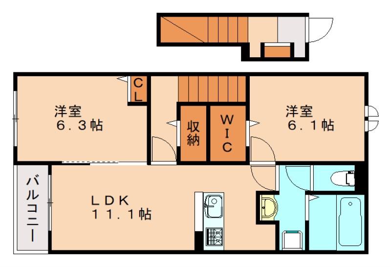 ウィスタリア I(2LDK/2階)の間取り写真