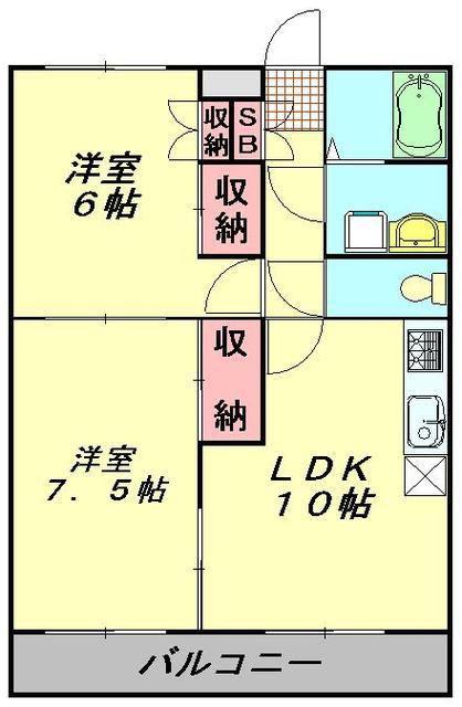 アスキングハイツ(2LDK/2階)の間取り写真