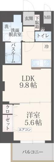 フォンテーヌU(1LDK/5階)の間取り写真