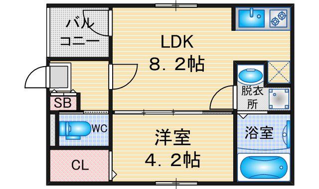 ハーモニーテラス六番I(1LDK/2階)の間取り写真