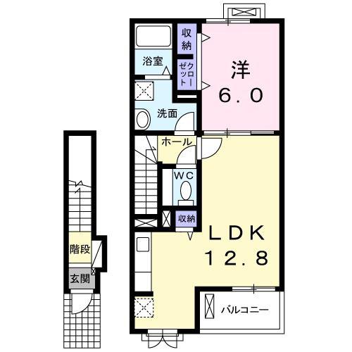 オアシス B(1LDK/2階)の間取り写真