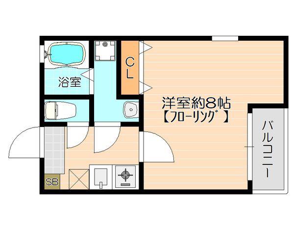 クレフラスト空港北B棟(1K/2階)の間取り写真