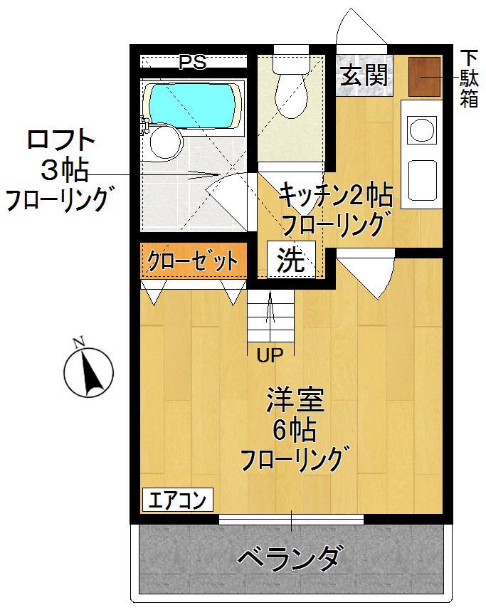 アイランドB(1K/2階)の間取り写真