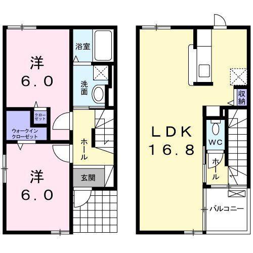 メゾンノアD(2LDK/1階)の間取り写真