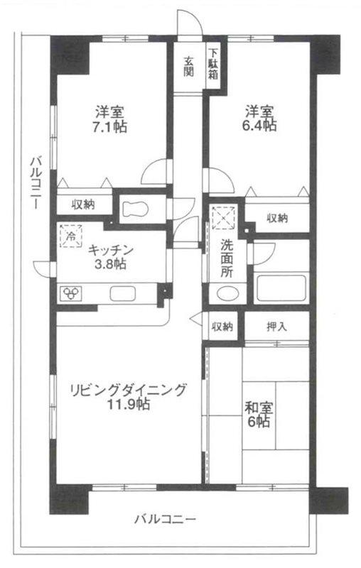ベルヴィラ牛久(3LDK/9階)の間取り写真