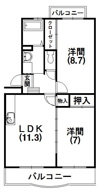 エクセルTSUJI(2LDK/2階)の間取り写真