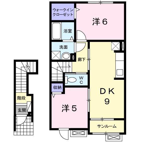 グリチネ(2DK/2階)の間取り写真