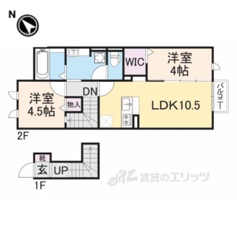 ヴィルヌーブE棟(2LDK/2階)の間取り写真