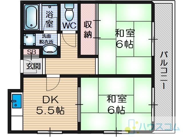 ロワイヤル千里丘10(2DK/1階)の間取り写真