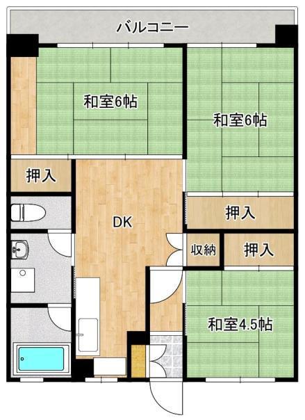 鴨池2丁目団地 4号棟(3DK/8階)の間取り写真