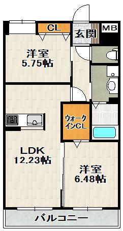 ベレオ宝塚 B棟(2LDK/2階)の間取り写真