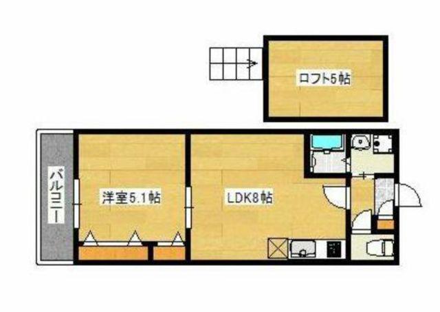 エリーナハイツ福大前(1LDK/2階)の間取り写真