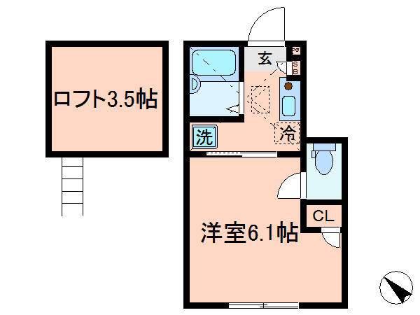 フェリオ平井パークサイド(1K/1階)の間取り写真