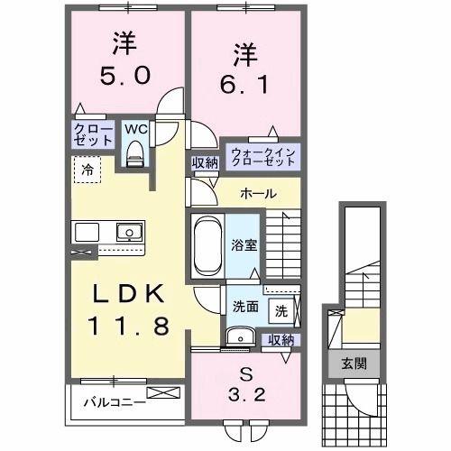 グロワール(2LDK/2階)の間取り写真