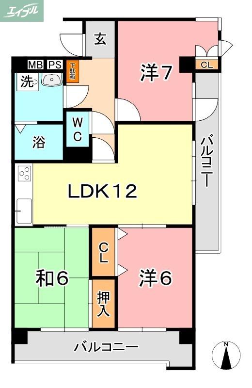 厚生町クラウンズマンション(3LDK/6階)の間取り写真