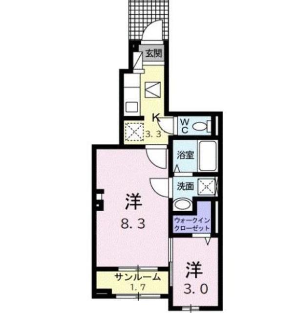 ガーデン丸友I(2K/1階)の間取り写真
