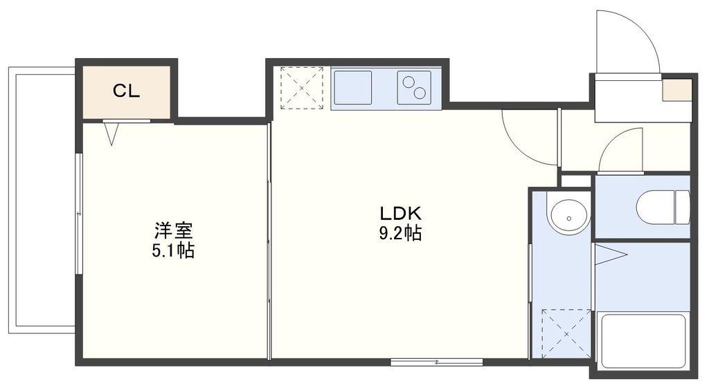 平野町FマンションB(1LDK/4階)の間取り写真