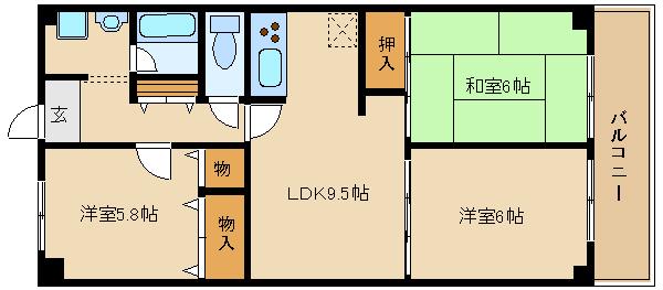 瓢箪山マンション(3LDK/8階)の間取り写真