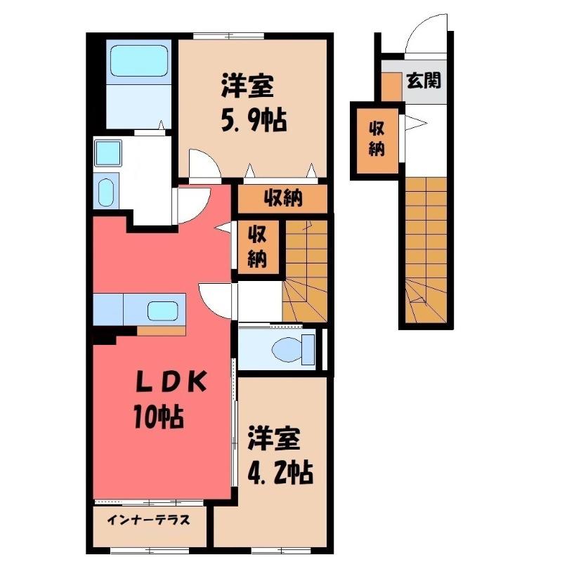 ジニアハイツ A(1LDK/2階)の間取り写真