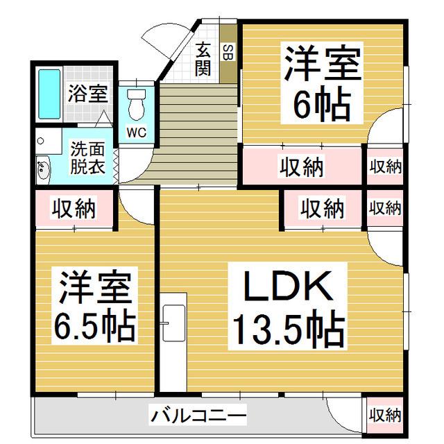 ハイツひまわり(2LDK/3階)の間取り写真