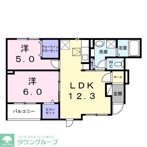 パーシモン(2LDK/1階)の間取り写真