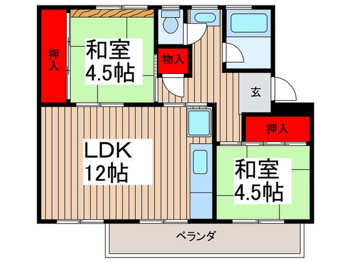 入間黒須団地6号棟(2LDK/4階)の間取り写真