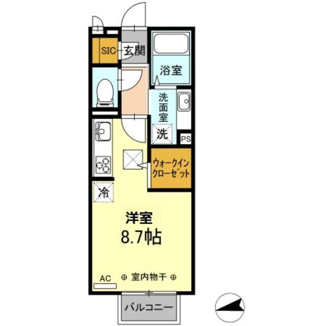 ＪＲ八高線 北八王子駅 徒歩2分 2階建 築8年(ワンルーム/2階)の間取り写真