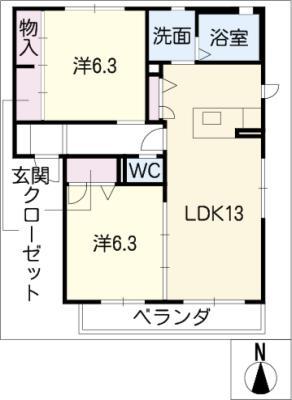 ゼクサかやば(2LDK/2階)の間取り写真