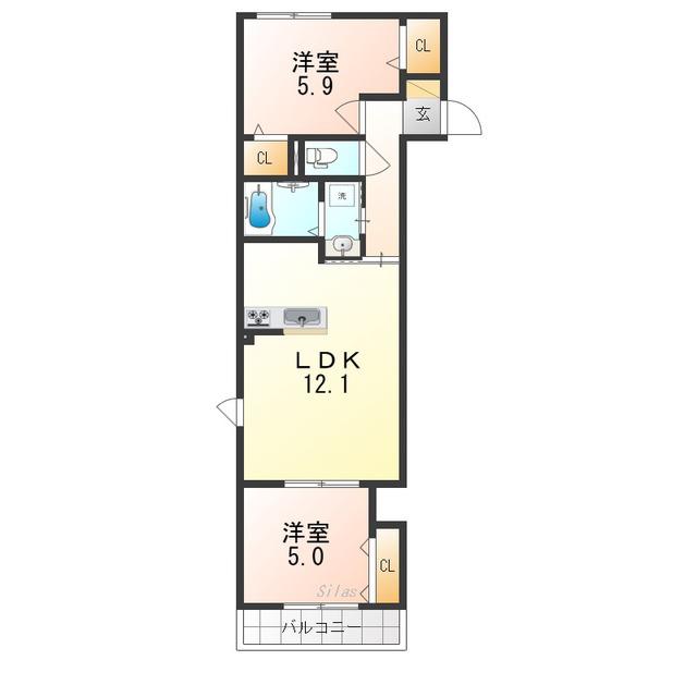 キルシュ元町(2LDK/2階)の間取り写真