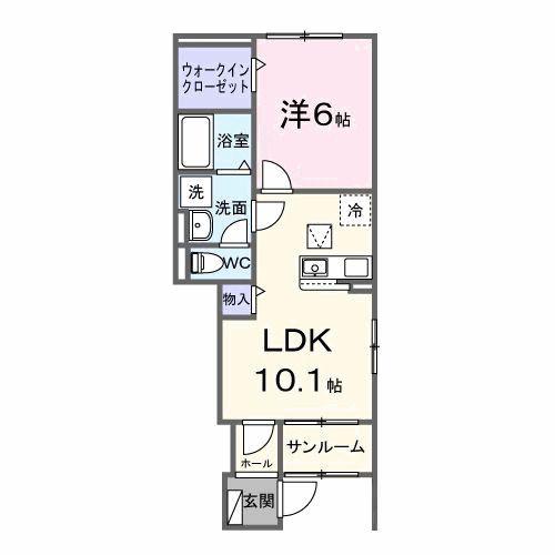ヒカルサ岐阜琴塚サウス(1LDK/1階)の間取り写真