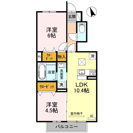 ESTASIA B棟(2LDK/1階)の間取り写真