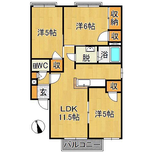 グランドハイツあゆみ(3LDK/2階)の間取り写真