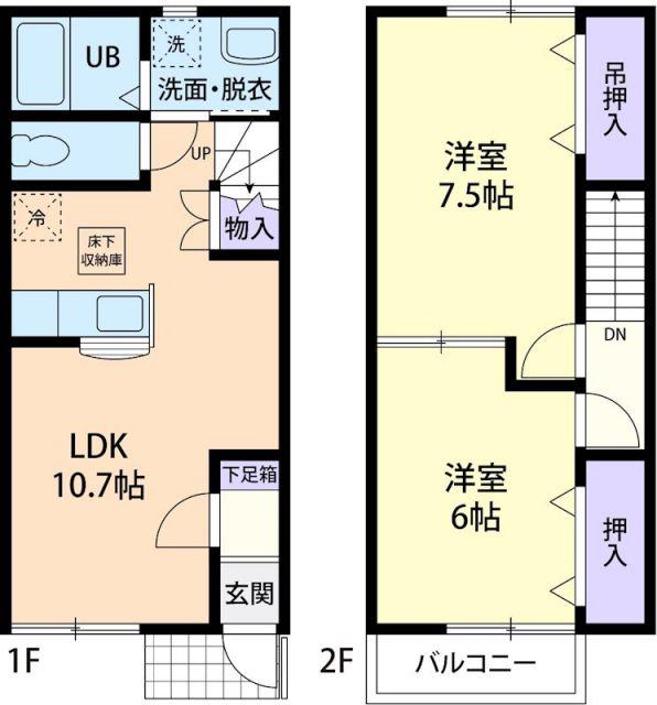 アンソレイユ B(2LDK/1階)の間取り写真