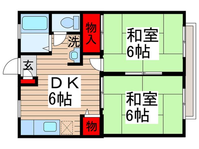 エヴァーグリーン(2DK/2階)の間取り写真