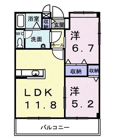 フォンティーヌ(2LDK/2階)の間取り写真