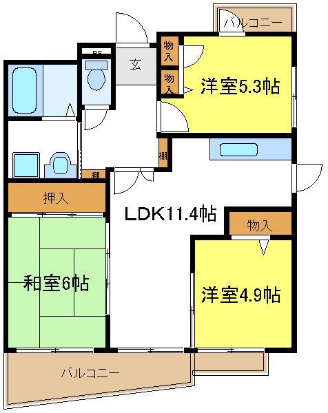 フィオーレ岸里(3LDK/6階)の間取り写真