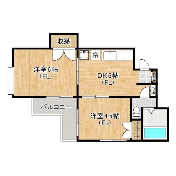 ハイツリバースター(2DK/2階)の間取り写真