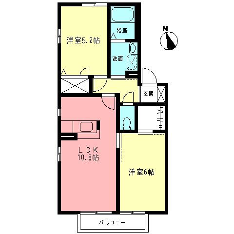 シャトル湘南II(2LDK/1階)の間取り写真