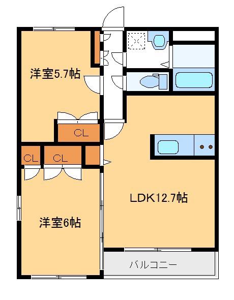 メゾンドシャルマンII(2LDK/2階)の間取り写真