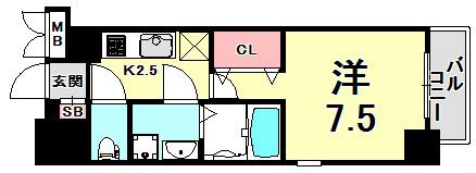 レジュールアッシュ神戸元町(1K/2階)の間取り写真