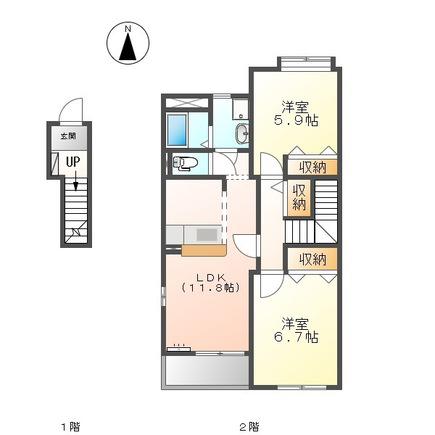 プルミエールF(2LDK/2階)の間取り写真