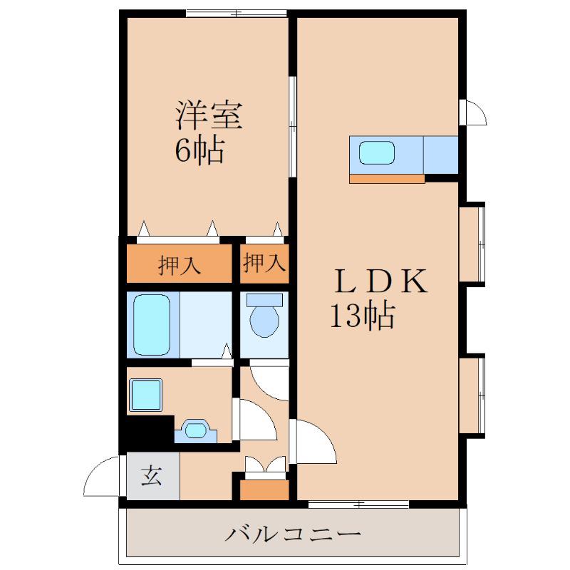 エスポワール華(1LDK/2階)の間取り写真