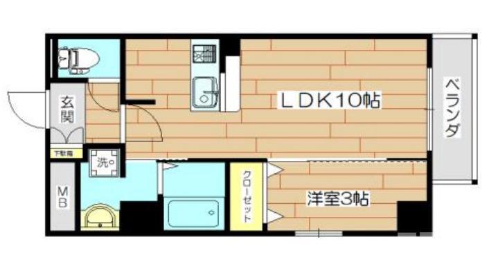 エヌズコートウエスト(1LDK/2階)の間取り写真