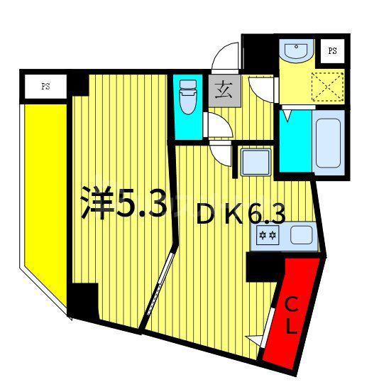 AURORO(1DK/8階)の間取り写真