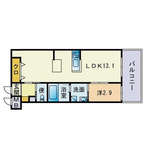 アーバンローズ薬院(1LDK/13階)の間取り写真