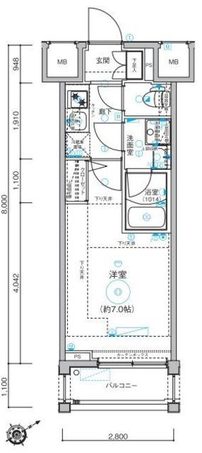 LE′A横濱西口弐番館(1K/2階)の間取り写真